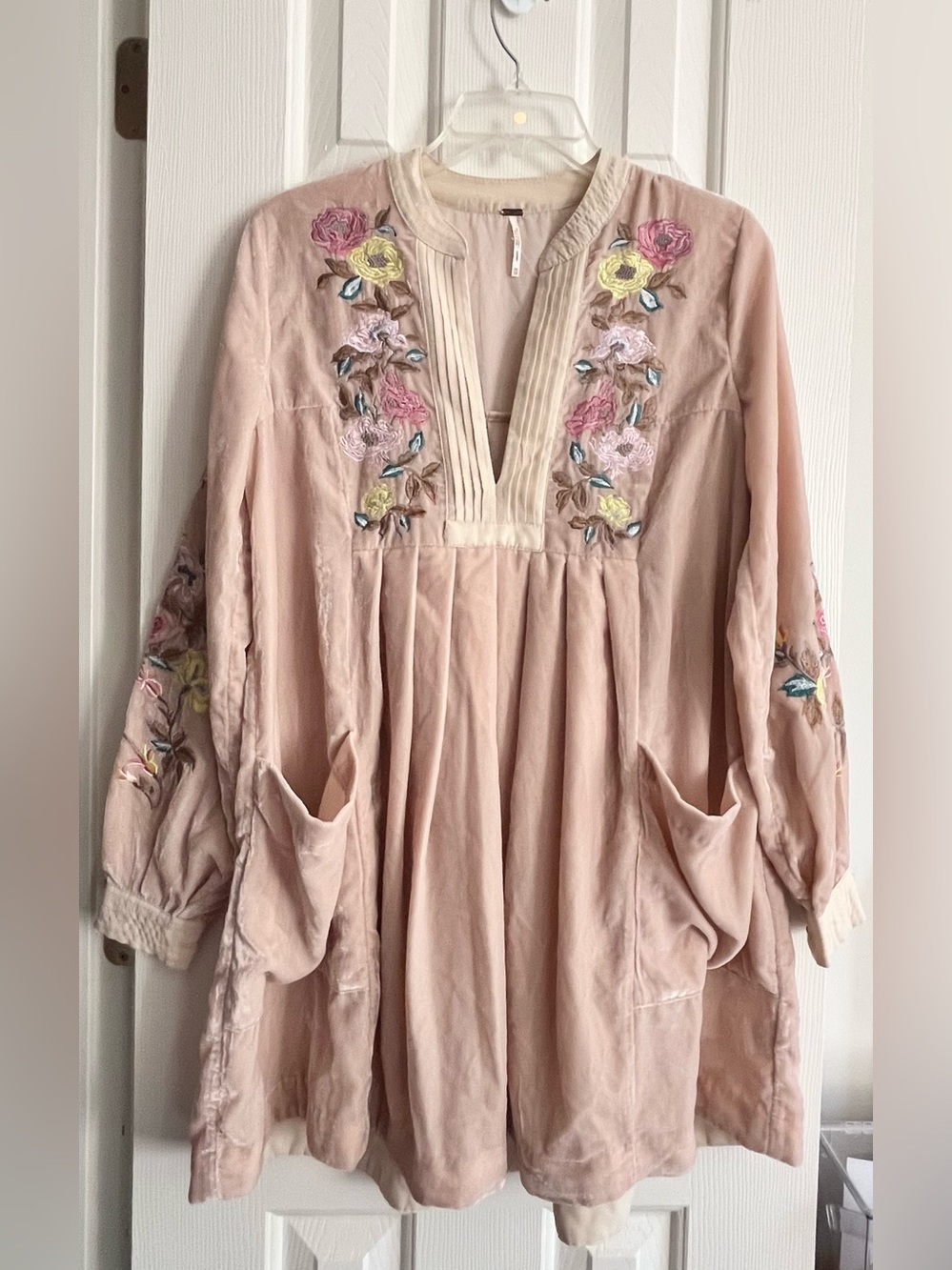 Free People Blush Pink Embroidered Peasant Tunic